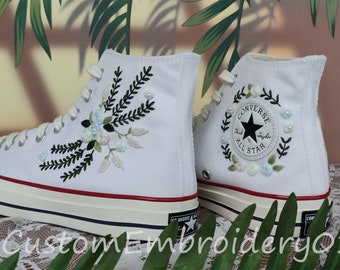 Wedding sneakers/ Valentine Gift/Embroidered Wedding Flowers Shoes Wedding Converse Converse Embroidered Flowers