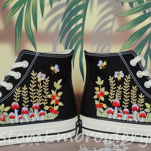 Customized Converse Embroidered Shoes Converse Chuck Taylor 1970s Embroidered Bee&Mushroom Converse Shoes Best Gift for Her image 1