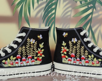 Customized Converse Embroidered Shoes Converse Chuck Taylor 1970s Embroidered Bee&Mushroom Converse Shoes Best Gift for Her