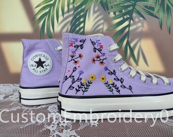 Customized Converse Embroidered Shoes Converse Chuck Taylor 1970s Embroidered Flowers and plants Converse Shoes Best Gift for Her