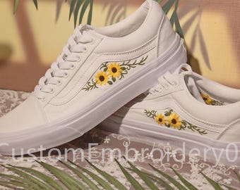 Custom Vans Embroidered Shoes Vans Sunflower Flowers Bridal Sneakers Embroidered Wedding Shoes Wedding Gifts For Her