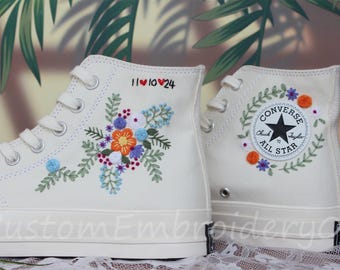 Customized Converse Embroidered Shoes Customized Flower Embroidery Converse Wedding Bouquet Embroidered logo Converse Shoes Gift for Her