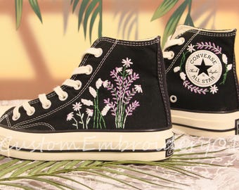 Custom Converse embroidered shoes Converse Chuck Taylor 1970s embroidered Wild Flower Converse shoes Best wedding gift for her