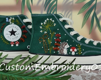 Customized Converse Embroidered Shoes Converse Chuck Taylor 1970s Embroidered hedgehogs & Mushroom Converse Shoes Best Gift for Her