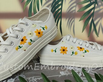 Customized Low-top Converse Embroidered Sunflower Shoes Converse Chuck Taylor 1970s Embroidered Flower  Converse Shoes Best Gift for Her