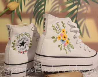 Wedding sneakers/ Valentine Gift/Embroidered Wedding Sunflower Flowers Shoes Wedding Converse Converse Embroidered All Star Chunky Shoes