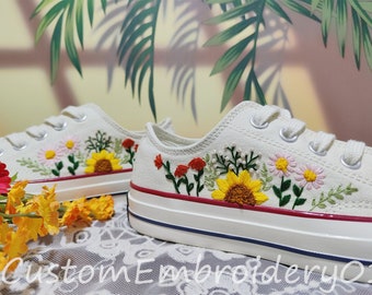 Customized Low-top Converse Embroidered Sunflower Shoes Converse Chuck Taylor 1970s Embroidered Flower  Converse Shoes Best Gift for Her