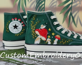 Customized Converse Embroidered Shoes Converse Chuck Taylor 1970s Embroidered Snail&Mushroom Converse Shoes Best Gift for Her