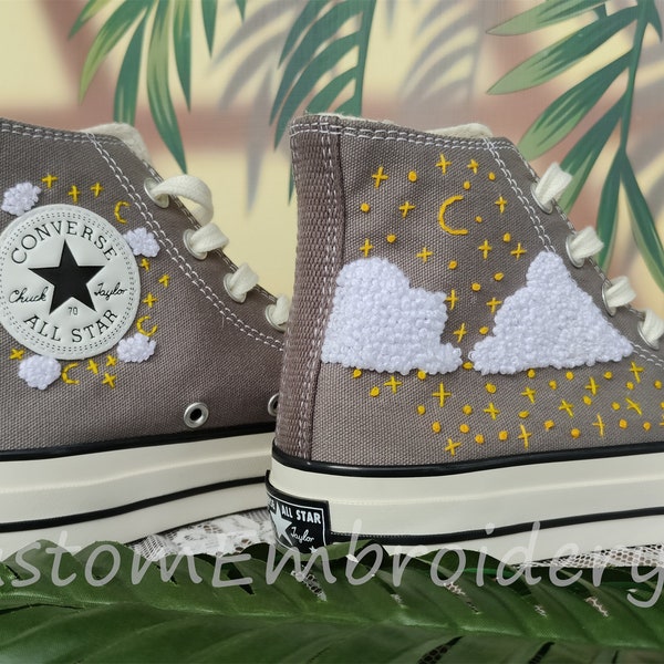 Customized Converse Embroidered Shoes Converse Chuck Taylor 1970s Embroidered clouds and stars Converse Shoes Best Gift forHer Wedding Gift