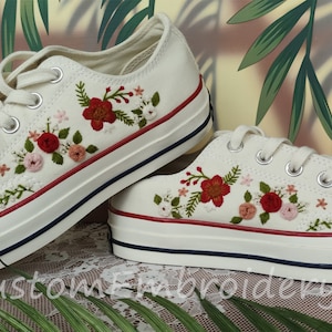 Customized Low-top Converse Embroidered Rose + flower Shoes Converse Chuck Taylor 1970s Embroidered Best Gift for Her