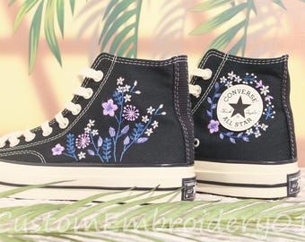 Custom Embroidered Converse high tops, Flower Embroidered Converse Shoes, Floral Embroidered Sneakers Custom, Gifts for Her