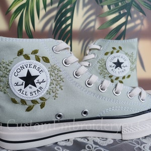 Customized Converse Embroidered Shoes Converse Chuck Taylor 1970s Embroidered Green Leaves Converse Shoes Best Gift for Her image 3