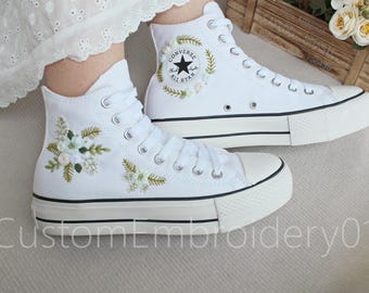 Wedding sneakers/ Valentine Gift/Embroidered Wedding Flowers Shoes Wedding Converse Converse Embroidered Flowers All Star Chunky Shoes