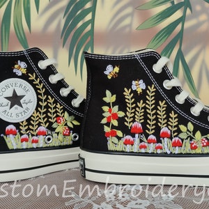 Customized Converse Embroidered Shoes Converse Chuck Taylor 1970s Embroidered Bee&Mushroom Converse Shoes Best Gift for Her image 4