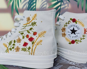 Customized Converse Embroidered Shoes Converse Chuck Taylor 1970s Embroidered Wheat & Flowers Converse Shoes Best Gift forHer Wedding Gift