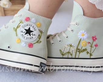 Custom Converse embroidered shoes Converse Chuck Taylor 1970s embroidered Flowers Converse shoes Best wedding gift for her