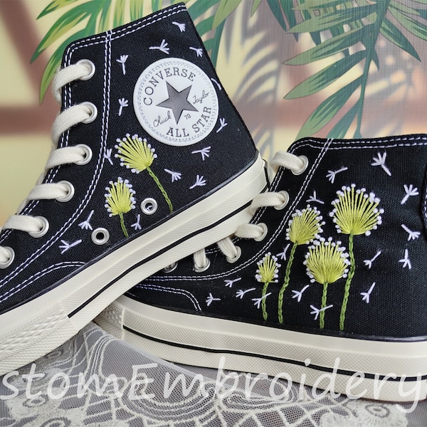 Custom Converse Embroidered Shoes Converse Chuck Taylor 1970s Embroidered Dandelion Converse Shoes Best Wedding Gift for Her