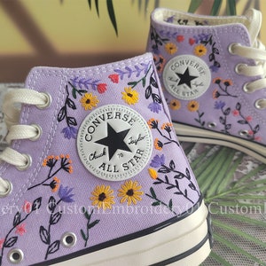 Customized Converse Embroidered Shoes Converse Chuck Taylor 1970s Embroidered Flowers and plants Converse Shoes Best Gift for Her image 1