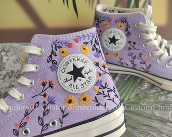 Spersonalizowane buty Converse z haftem Converse Chuck Taylor z lat 70. Haftowane kwiaty i rośliny Buty Converse Najlepszy prezent dla niej