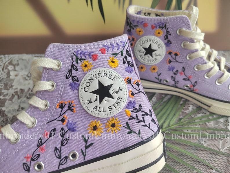 Customized Converse Embroidered Shoes Converse Chuck Taylor 1970s Embroidered Flowers and plants Converse Shoes Best Gift for Her image 1