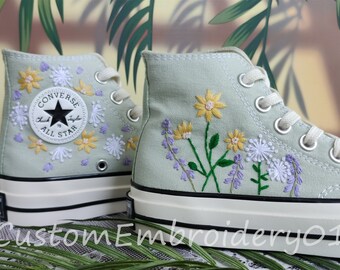 Custom Converse embroidered shoes Converse Chuck Taylor 1970s embroidered Flowers Converse shoes Best wedding gift for her