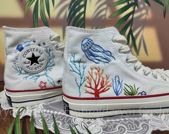 Low price Custom Converse Embroidered Shoes Converse Chuck Taylor 1970s Embroidered Jellyfish Converse Shoes Best Gift for Her