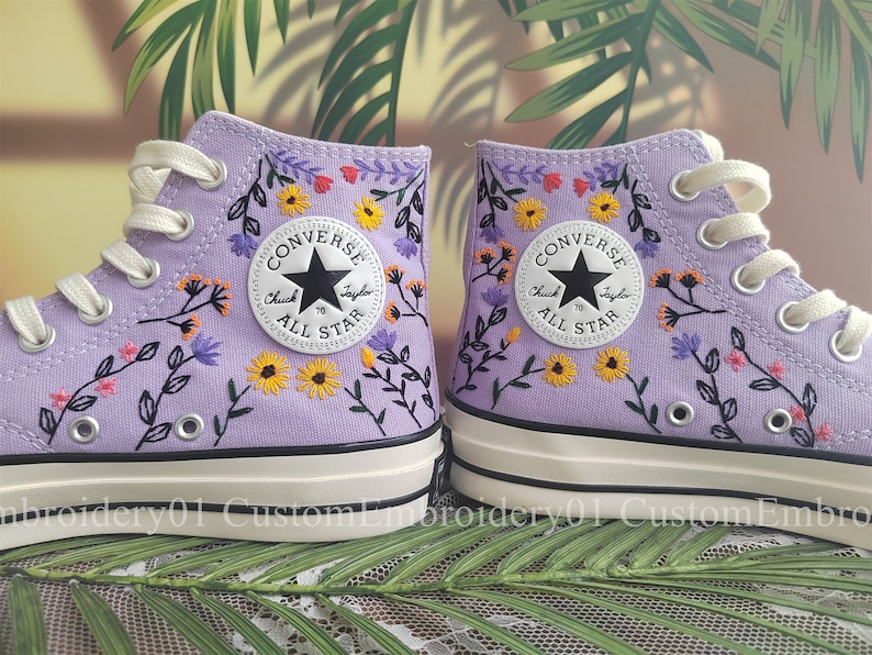 Customized Converse Embroidered Shoes Converse Chuck Taylor 1970s Embroidered Flowers and plants Converse Shoes Best Gift for Her image 4