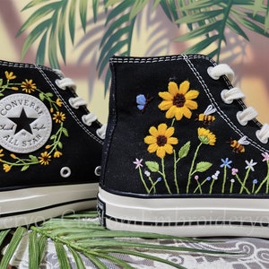 Custom Converse embroidered shoes Converse Chuck Taylor 1970s embroidered Sunflower Converse shoes Best wedding gift for her