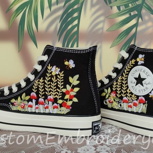 Customized Converse Embroidered Shoes Converse Chuck Taylor 1970s Embroidered Bee&Mushroom Converse Shoes Best Gift for Her image 2