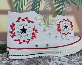 Customized Converse Embroidered Shoes Converse Chuck Taylor 1970s Embroidered red Leaves Converse Shoes Best Gift for Her