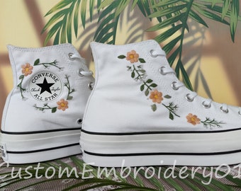 Customized Converse Embroidered Shoes Customized Flower Embroidery Converse All-Star  Embroidered  logo Converse Shoes  Gift for Her