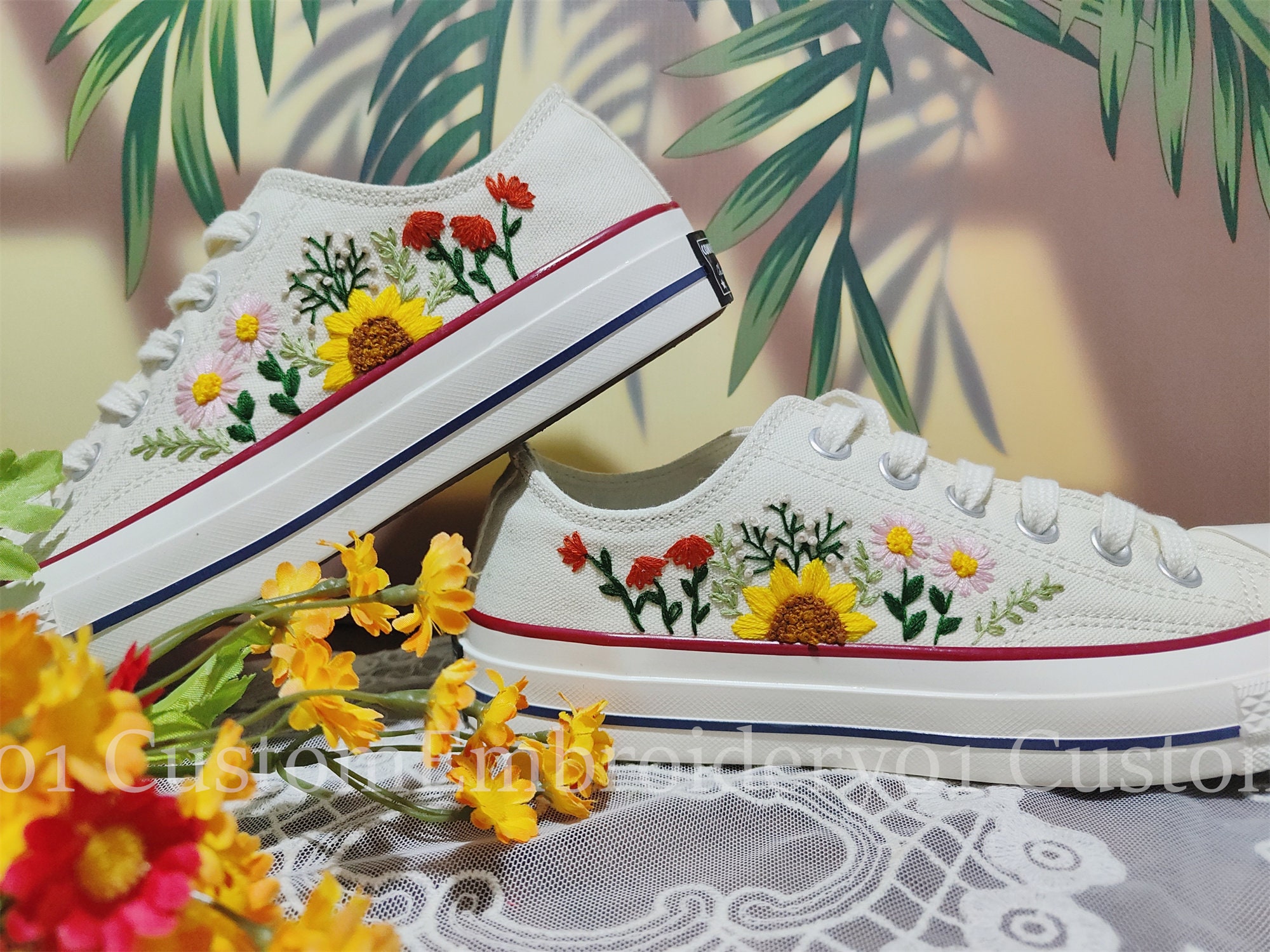 Customized Low top Converse Embroidered Sunflower Shoes Converse Chuck Taylor 1970s Embroidered Flower Converse Shoes Best Gift for Her Etsy