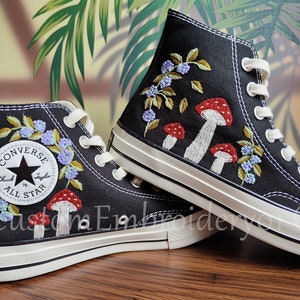 Customized Converse Embroidered Shoes Converse Chuck Taylor 1970s Embroidered Hydrangea&Mushroom Converse Shoes Best Gift for Her