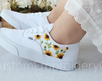Custom Vans Sunflower Embroidered Shoes Vans Bridal Sneakers Embroidered Wedding Shoes Wedding Gifts For Her