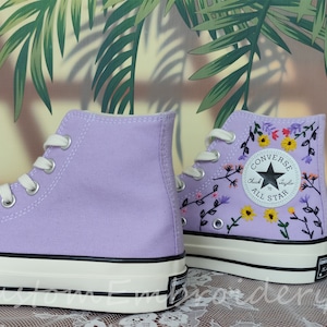 Customized Converse Embroidered Shoes Converse Chuck Taylor 1970s Embroidered Flowers and plants Converse Shoes Best Gift for Her image 2