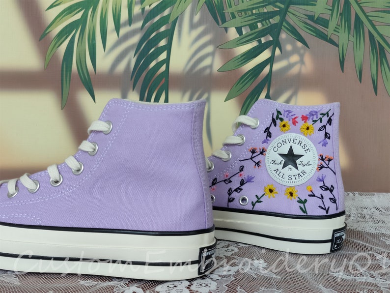 Customized Converse Embroidered Shoes Converse Chuck Taylor 1970s Embroidered Flowers and plants Converse Shoes Best Gift for Her image 2