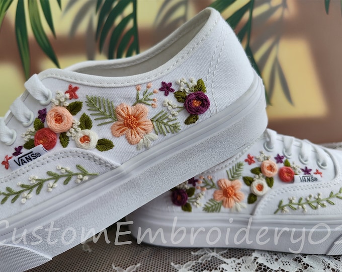Custom Vans Embroidered Shoes Vans Bridal Sneakers Embroidered Wedding Shoes Wedding Gifts For Her