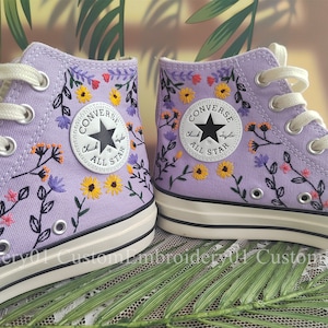 Customized Converse Embroidered Shoes Converse Chuck Taylor 1970s Embroidered Flowers and plants Converse Shoes Best Gift for Her image 5