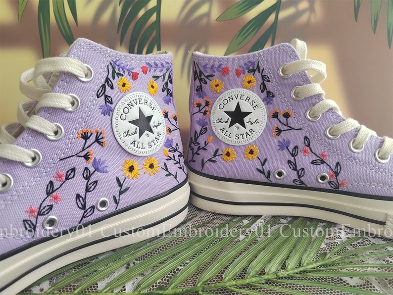 Customized Converse Embroidered Shoes Converse Chuck Taylor 1970s Embroidered Flowers and plants Converse Shoes Best Gift for Her image 5