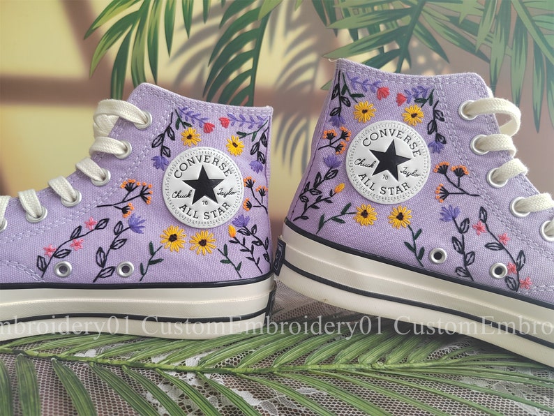 Customized Converse Embroidered Shoes Converse Chuck Taylor 1970s Embroidered Flowers and plants Converse Shoes Best Gift for Her image 3