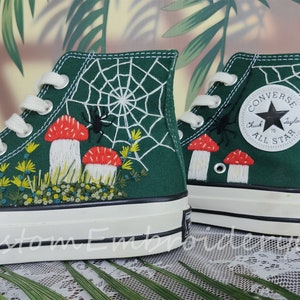 Custom Converse embroidered shoes Converse Chuck Taylor 1970s embroidered spider web + mushroom Converse shoes Best wedding gift for her
