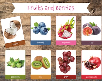 Fruits and Berries Flash Cards • Real Photos • PDF Printable • For Preschoolers •  Montessori • Education •  44 Flash Cards