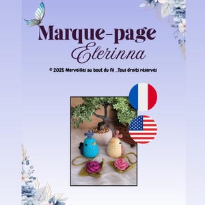 Peut inclure: Deux marque-pages oiseaux crochetés avec des accents floraux. Un oiseau est bleu vif avec une crête bleu foncé, l'autre est crème avec une crête rose. Chacun comporte une feuille verte et une rose crochetée rose ou magenta sur un cordon.