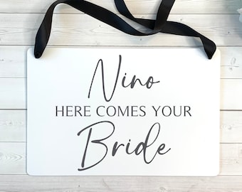 Nino Here Comes Your Bride Wedding Ring Bearer Sign, Godfather Wedding Decor, Flower Girl Sign