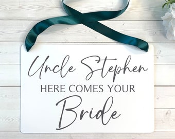 Personalized Uncle Here Comes Your Bride Ring Bearer Wedding Sign. Wedding Ceremony Decor. Uncle Name Wedding Sign. Rings Sign.