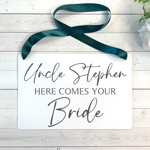 Personalized Uncle Here Comes Your Bride Ring Bearer Wedding Sign. Wedding Ceremony Decor. Uncle Name Wedding Sign. Rings Sign.