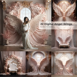 22 x Digital Backdrops, Angel Wings Digital Backgrounds, Maternity Backdrop Overlays, Studio Backdrops, Photoshop Fine Art Textures, Pink