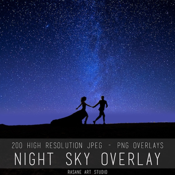 Night Sky overlays, Starry Night Photo Overlays Package, Stars Moon Sky PS Texture Background Effect PNG JPG Psd Bundle Layer Photo Editing