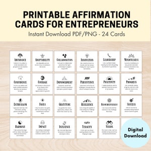 Cartes d’affirmation imprimables pour les entrepreneurs et les propriétaires d’entreprise pour manifester leur succès, minimaliste 24 cartes PDF Téléchargement numérique