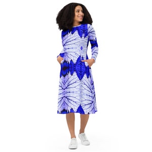 Bright Blue Long Sleeve Midi Dress